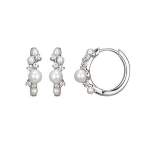 Charles Garnier Sterling Silver Pearl And CZ Hoop Earrings