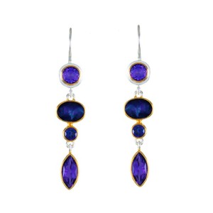 Michou Sterling Silver And 22kt Vermeil "purples And Blues" Gemstone Elongated Dangle Earrings