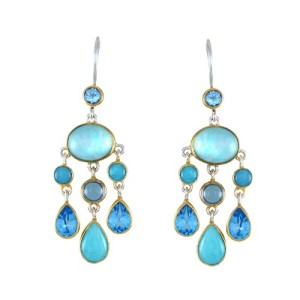 Michou Sterling Silver And 22kt Vermeil Amazonite And Blue Topaz Dangle Earrings