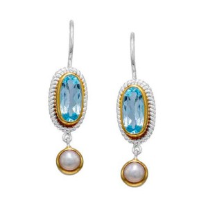 Michou Sterling Silver And 22kt Vermeil Blue Topaz And Pearl Drop Earrings