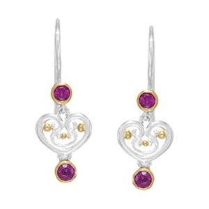 Michou Sterling Silver And 22kt Vermeil Rhodolite Garnet Heart Motif Drop Earrings