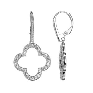 Charles Garnier Sterling Silver And CZ Open Clover Dangle Earrings