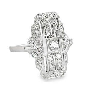 Estate Art Deco 18kt White Gold Diamond Cocktail Ring