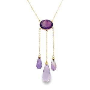 Estate Edwardian 10kt Yellow Gold Oval And Briolette Amethyst Necklace